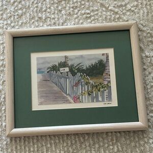 Carol Garvin framed Florida palm fence beach scene artwork